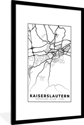 Produktbild von MuchoWow® Gerahmtes Poster Karte - Kaiserslautern - Stadtplan - Wegbeschreibung 60x90 cm - Poster mit Schwarzem Bilderrahmen Wandposter Rahmen Foto Bilder - Dekoration - Wandposter Wohnzimmer - Hochwertig