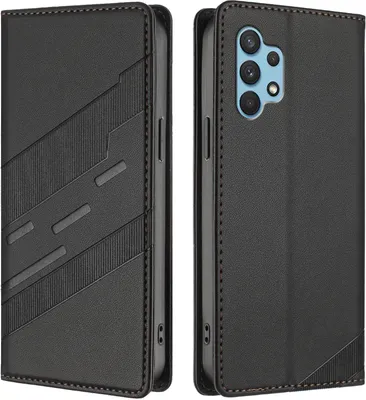 Produktbild von Hülle für Samsung Galaxy A32 4G, Kunstleder Brieftaschen Handyhülle mit Kartenfach und Standfunktion Schwarz
