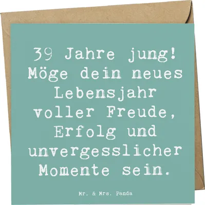 Produktbild von Mr. & Mrs. Panda Grußkarte Spruch 39. Geburtstag Freude - Meeresbrise - Geschenk, neununddreißig, Glückwunschkarte, faltkarte, inspirierender, doppelkarte, Glückwünsche
