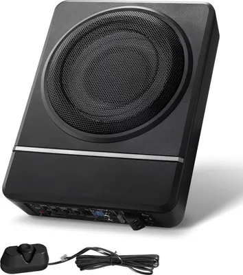 Obrázek produktu pro SucceBuy 8" subwoofer do auta s výkonem 240 W, tenký aktivní subwoofer pod sedadlem, nízkoprofilové audio s vestavěným zesilovačem, vstupem pro vysoké/nízké frekvence a ovládáním hlasitosti pro vozy SUV