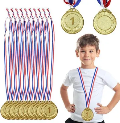 Immagine prodotto di Set promozionale di 6 medaglie d'oro - Medaglie d'oro per bambini - Con nastri tricolori