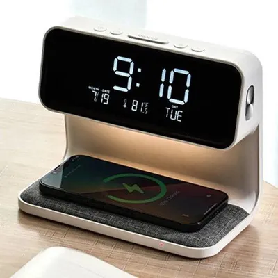 Produktbild von LED-Wachstundenlampe mit Nachtlampenfunktion - Dimmbar - LED - Wecker - Slaapzimmer - LED-Display - Weiss