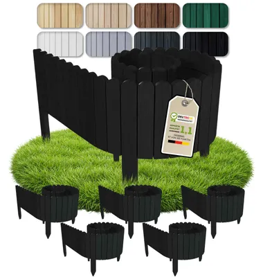 Produktbild von Floranica Beeteinfassung Rasenkante 10 m (5 Stück à 2 m), Höhe 20 cm, Schwarz, Steckzaun Beetumrandung Holzzaun