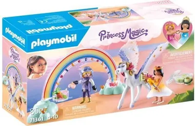 Zdjęcie produktu dla PLAYMOBIL Princess Magic Zestaw do Dekoracji, Skrzydlaty Koń, Księżniczka, Rycerz, Tęcza, 71361, Od 4 lat