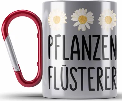 Produktbild von Trendation - Pflanzenflüsterer Gärtner Edelstahl Tasse Karabiner mit Spruch Garten Hobbygärtner Geschenk Lustig Gärtnerin Geschenkidee (Rot)