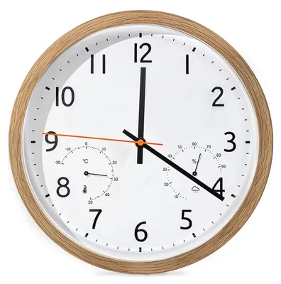 Wandklok 30 cm geruisloos met temperatuur- en vochtigheidsweergave