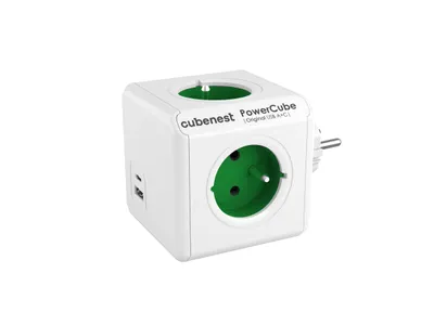 Obrázek produktu pro PowerCube Cubenest Original USB PD 20W A+C Zelená - zásuvka - dětská pojistka - uzemnění - max. 16A/250V3680W/50-60Hz