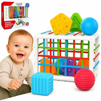 Zdjęcie produktu dla Woopie Baby Elastyczny Sortownik Kostek Sensorycznych Dla Dzieci Kolorowe Kształty 13 Szt.