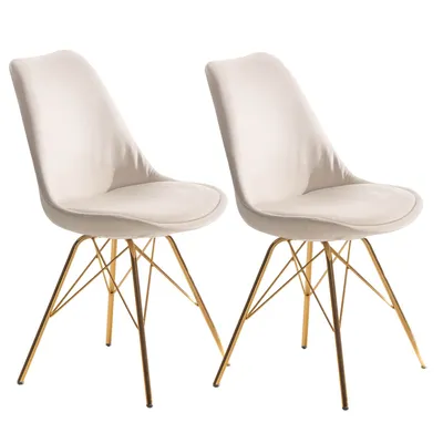 Imagen del producto de Juego de 2 sillas de comedor, sillas de cocina beige de terciopelo con patas doradas, diseño escandinavo, sillas acolchadas