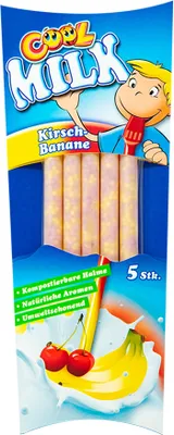 Produktbild von Chladivé mléko s brčkem s granulemi a ovocným třešňovým banánem 5 kusů 30g