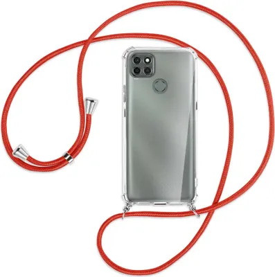 Produktbild von Handykette Backcover-Schutzhülle mit Band (Metall silberfarben) für Motorola Moto G9 Power - rot