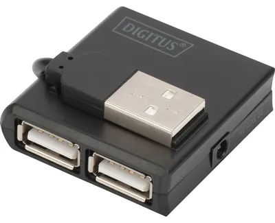 Produktbild von Digitus USB 2.0 Hub, 4-Port, USB 2.0, 480 Mbit/s, Schwarz, China, 40 mm, 39 mm