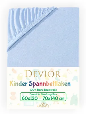 Produktbild von Devior Jersey Kinder Spannbettlaken 60x120 - 70x140 cm hellblau Bettlaken 100% Baumwolle bis 12cm Matratzenhöhe Gummizug