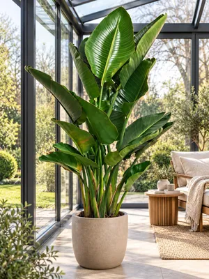Produktbild von Strelitzia augusta 130–160 cm – Weiße Paradiesvogelblume, große Zimmerpflanze mit XXL-Blättern für Wohnzimmer und Wintergarten