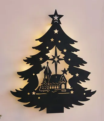 Image de Décoration murale LED "Arbre de Noël" en métal, noir, 38x44 cm, minuterie, décoration de Noël, décoration d'hiver