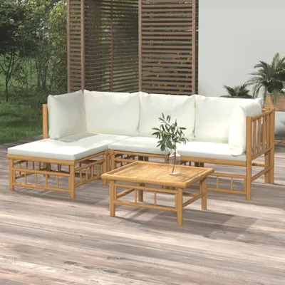Produktbild von 5-tlg. Garten-Lounge-Set mit Cremeweißen Kissen Bambus , Gartenmöbel-Sets Design 2024