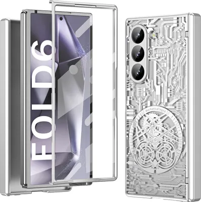 Produktbild von Hülle für Samsung Galaxy Z Fold 6 Luxus Galvanisierte Charnierschutz Kristallklare Schutzhülle mit Displayschutzfolie Silber