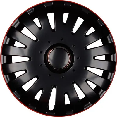 4x PREMIUM DESIGN Radkappen Radzierblenden Rad 16 ZOLL #79 Schwarz / Ring Rot – Produktansicht