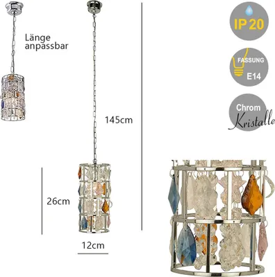 Produktbild von Deckenleuchte Salima Lampe chrom mit Kristallbehang Modell 5 Hängelampe Leuchte