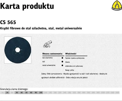 Zdjęcie produktu dla Klingspor krążek fibrowy 125mm gr.100 cs565 /25szt.