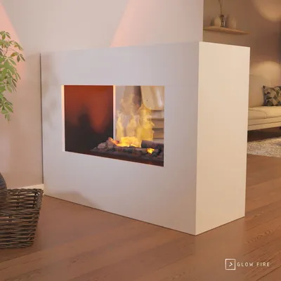 Produktbild von GLOW FIRE Elektrokamin 'Konsalik' | Wasserdampf Kamin mit OMC 600 inkl. Holz in weiß als Raumteiler | HxBxT: 90x120x45 cm