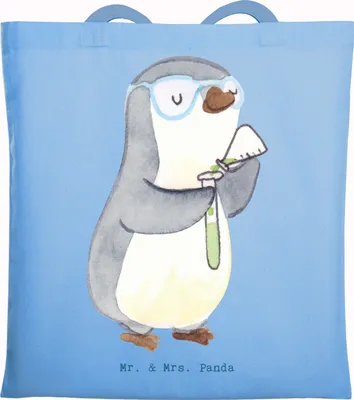 Produktbild von Mr. & Mrs. Panda Tote Bag Chemielaborant Herz - Sky Blue - Geschenk, Forschung, Jutebeutel, Beutel, Labor, Studium, Einkaufstasche, Tragetasche, Wissenschaftler