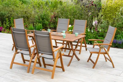 Produktbild von Merxx Gartenmöbelset "Acapulco" 7tlg. - Akazie mit Textilbespannung grau - 50123-309