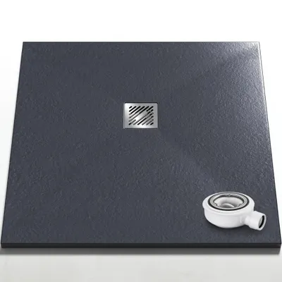 Produktbild von Mai & Mai Duschwanne 100x100x3cm Duschtasse aus Mineralguss Mineralgusswan inkl. Ablaufgarnitur06 Anthrazit Rechteckig DIN-Anschlüsse Geoma09