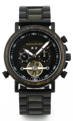 Produktbild von Edenhölzer Holzuhr Herren Armbanduhr Automatik Borneo Holzarmband Datumsanzeige