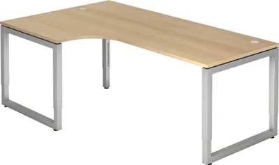 Produktbild von bümö Schreibtisch Serie-R - Gestell: Silber, Größe: Eckschreibtisch 200 x 120 cm, Nachbildung: Eiche
