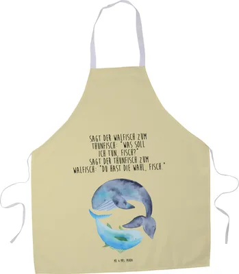 Produktbild von Mr. & Mrs. Panda Kochschürze Walfisch Thunfisch - Gelb Pastell - Geschenk, Küchenschürze, Tunfisch, Küchenzubehör, Wal, Grillschürze, Spruch Lustig, Schürze, Backschürze
