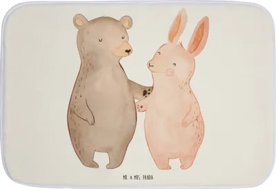 Produktbild von Mr. & Mrs. Panda Badteppich Bär und Hase Umarmen - Weiß - Geschenk, Freundinnen, duschmatte, Badezimmer Matte, Badvorleger, Badematte, Badezimmerteppich, für Immer, BFF