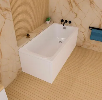 Image de ECOLAM Baignoire rectangulaire Basic 150x70 cm + tablier | vidage et trop-plein automatique | pieds + silicone | set complet