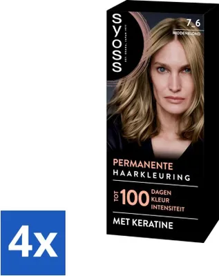 Zdjęcie produktu dla SYOSS - Koloryzacja 7-6 Średni Blond - Farba do włosów - Pokrycie siwych włosów - Zmniejsza łamliwość włosów - Ekonomiczne opakowanie - 4 sztuki
