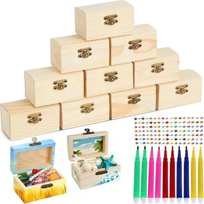 Image de Lot de 10 boîtes en bois avec couvercle, idéales pour les projets de bricolage et les fêtes d'enfants