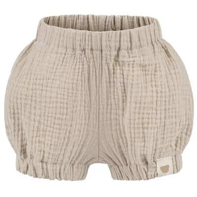 Produktbild von Baby Kinder Musselin Shorts Kurze Hose Uni Pumphose Bloomer Sommerhose, Beige, Gr. 74/80