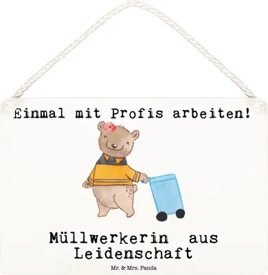 Produktbild von Mr. & Mrs. Panda wandtafel Müllwerkerin Leidenschaft DIN A6 - Weiß - Geschenk, Lustig, Holzschild, Müllfrau, Schild, Wandbild Holz, Deko, kleine aufmerksamkeit, Spruch