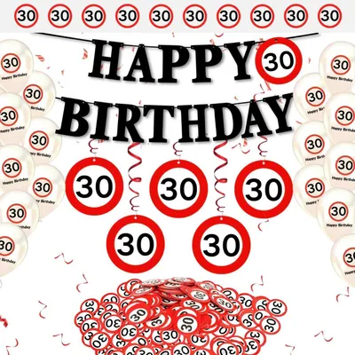 Produktbild von 30. Geburtstag Deko Set mit Luftballons, Girlande, Banner & Konfetti, Rot-Weiß