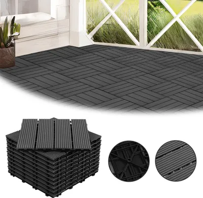 Obrázek produktu pro Jayseuw terasové dlaždice WPC decking click dlaždice venkovní dlaždice balkonová podlaha 11 kusů 30x30 cm antracitová