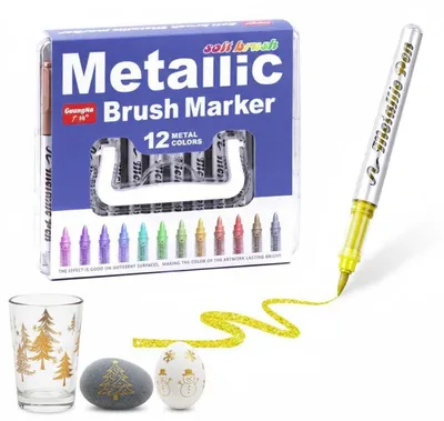 Zdjęcie produktu dla Zestaw metallicznych pisaków, 12 kolorów, akrylowe, wodoodporne, do malowania na kamieniach, drewnie, szkle, do projektów DIY