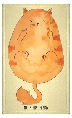Produktbild von Mr. & Mrs. Panda Handtuch Katze Mittelfinger - Gelb Pastell - Geschenk, Design, badezimmer, Genervt, Kleines, Cat, Cats, gäste wc, Frotteetuch, Katzen, Tiger