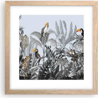 Produktbild von Gerahmtes Poster - Rahmen in heller Eiche - Dschungel Tiere Tukane - 30x30 cm - Wand Bild - Wanddeko - Wandbilder - Kunstposter - Wandposter - Bilderrahmen - Bilder - Kunstdruck - P2NAC30x30-4662