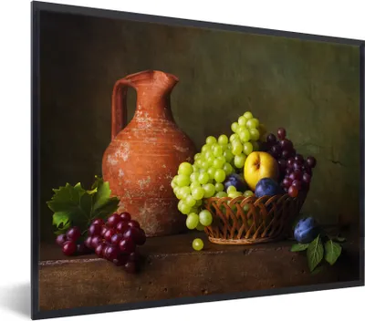 Produktbild von MuchoWow® Gerahmtes Poster Rustikal - Obst - Korb - Stilleben 40x30 cm - Poster mit Schwarzem Bilderrahmen Wandposter Rahmen Foto Bilder - Kunstposter - Wanddekorationen