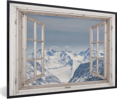 Produktbild von MuchoWow® Gerahmtes Poster Aussicht - Berg - Schnee 30x20 cm - Poster mit Schwarzem Bilderrahmen Wandposter Rahmen Foto Bilder - Kunstdruck - Bild-Poster