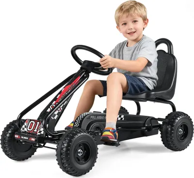 Immagine prodotto di COSTWAY go-kart con sedile regolabile, freno a mano, go-kart con freno a mano, auto a pedali con capacità di carico fino a 30 kg, veicolo a pedali, per bambini 3-6 (nero)