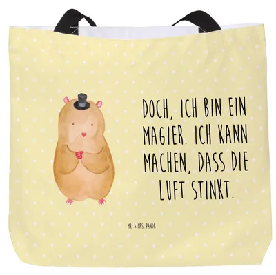 Produktbild von Mr. & Mrs. Panda Strandtasche Hamster Hut - Gelb Pastell - Geschenk, Magier, Lustige Sprüche, Zwerghamster, Zylinder, Tote Bag, Schultasche, Reisetasche, Tasche, Zauberer