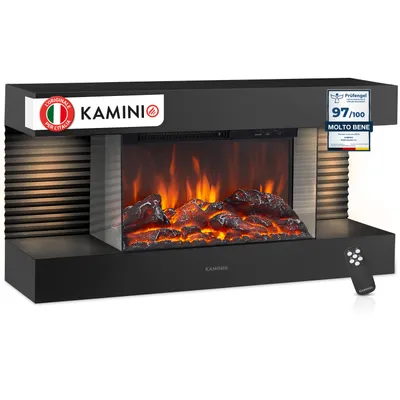 Immagine prodotto di KAMINIO Camino elettrico LIZ - Camino elettrico da parete con riscaldamento, effetto fiamma 3D, luce d'atmosfera a LED, telecomando - Nero