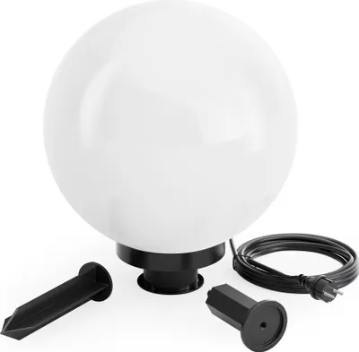 Image de Wiltec Lampe boule extérieure – 300 x 300 x 510 mm – Ø 30 cm – Luminaire ronde de jardin avec piquet – Lampadaire IP44 avec Douille de 40W E27
