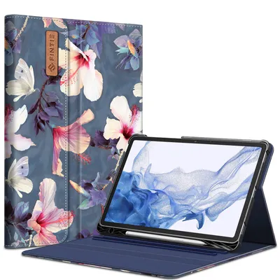 Produktbild von Fintie Hülle für Samsung Galaxy Tab S8 11 Zoll 2022 /S7 11 Zoll 2020, Multi-Winkel Betrachtung Folio Schutzhülle mit S Pen Halter Dokumentschlitze Auto Schlaf/Wach, Blühender Hibiskus