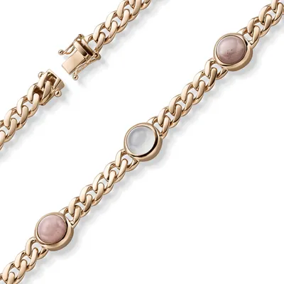 Produktbild von 6mm Panzer-Kette 5 Edelsteine 4 Opale & 1 Calcedon aus 585 Gold Rotgold 45cm